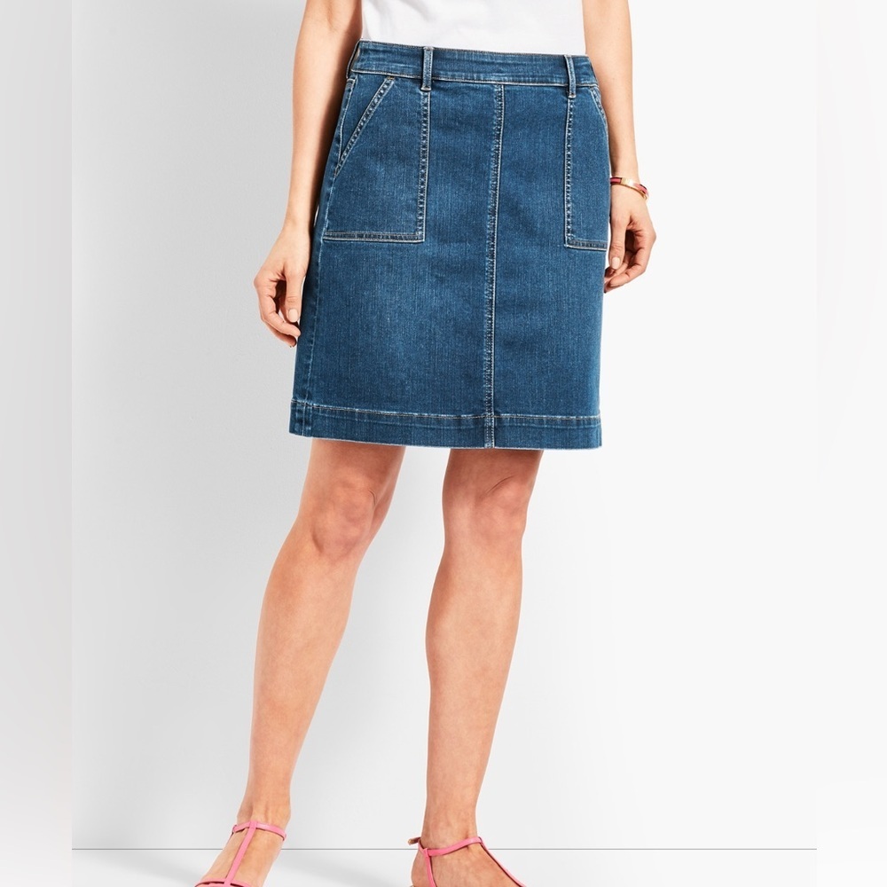 Jones New York A Line Midi Dark Blue Jean Denim Knee Skirt Size 4